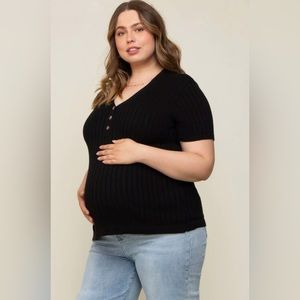 Pinkblush Black Ribbed Knit Button Plus Maternity Top